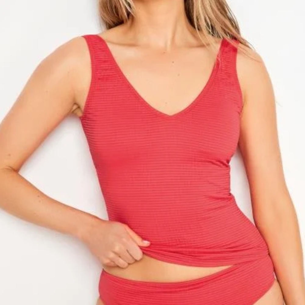 Long Tall Sally LTS Red Textured Tankani Swim Top US 10